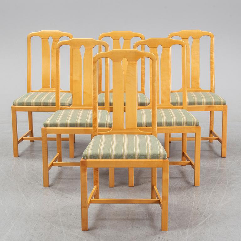 Carl Malmsten, a set of six 'Ambassadör' chairs and a 'Herrgården' dining table, second half of the 20th Century.
