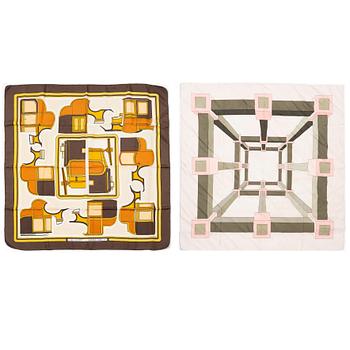 Hermès, two scarves "Les Coupés" and "Perspective".