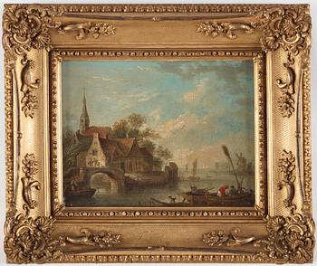 Jan van der Heyden Hans krets, By med kyrka vid vattnet.