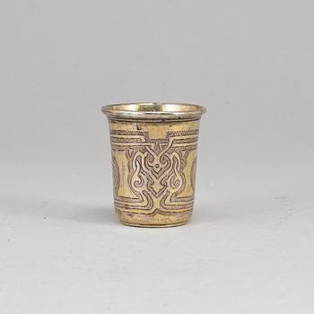 A Russian 19th century silver-gilt vodka-cup, unidentified makers mark, Moscow 1859.