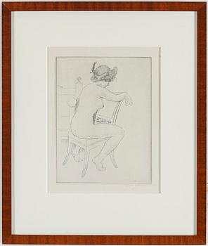 CARL LARSSON, etching, posthumously signed "C.L genom K.L. [Karin Larsson, the artist's widow] in pencil. Executed 1919.