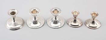 LJUSSTAKAR, 5 st, silver,bl a finska och svenska stämplar, 1900-tal.