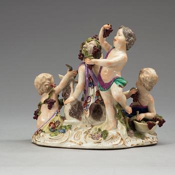 A set of four Meissen allegorical figure groups, 18th Century, three of them with the Marcolini mark (1774-1814).