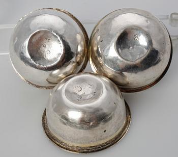 TUMLARE, 3 st, silver, Stephan Westerstråhle, Stockholm 1806, Berndt Halck, Halmstad 1771,Petter Britt, Kalmar.