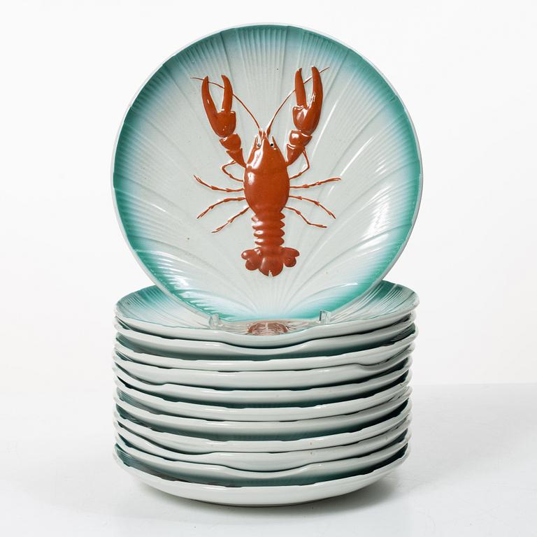 Twelve crayfish plates, Gothenburg, circa 1900.