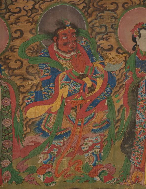 Two Chinese scroll paintings of Heavenly and Earthly Deities from the Water-Land Ritual, late Qing dynasty.