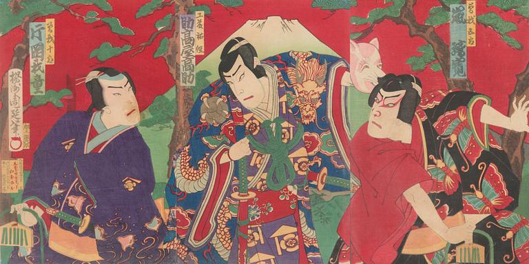 Toyohara Chikanobu, triptych, woodcut, Japan.