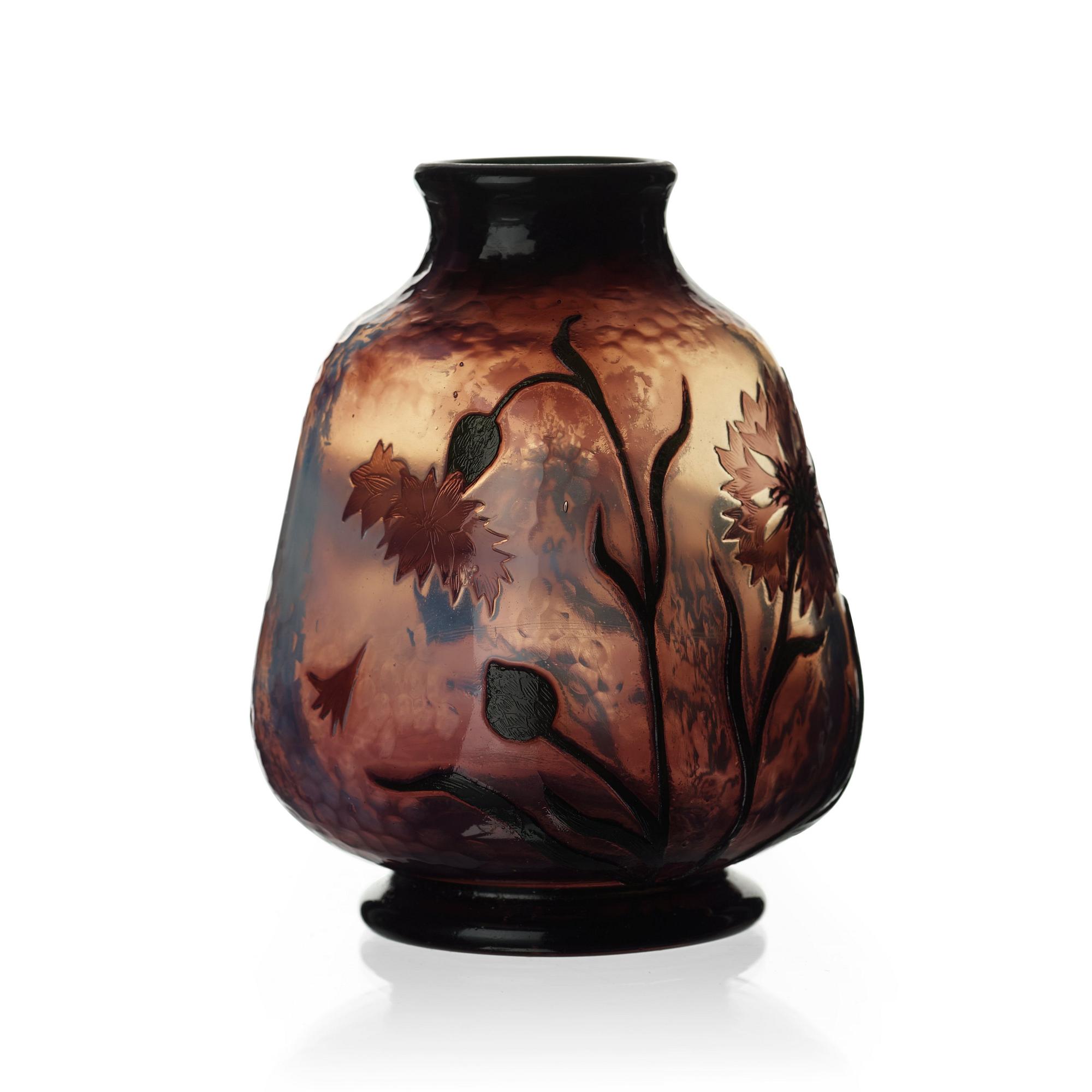 DAUM, an Art Nouveau 'Martelé' cameo glass vase, Nancy, France ca 1900.
