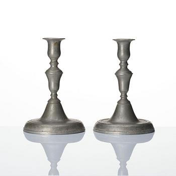 A pair of pewter candlesticks attributed to Johan Kruth 1772.