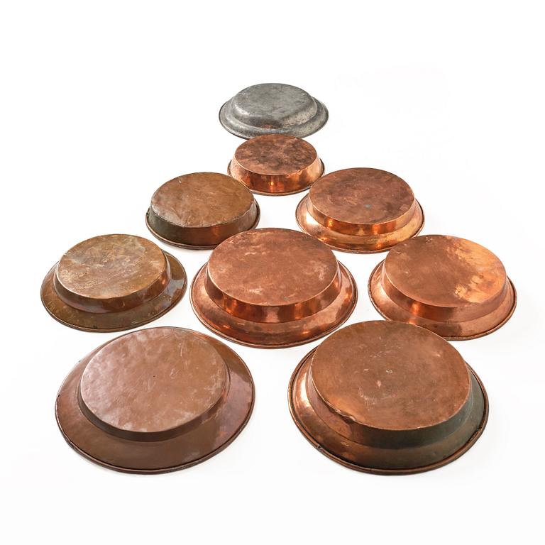 Kopparfat och formar, nio stycken, Sverige, 1800-tal.