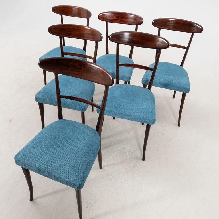 A set of six Italian Mid 1900s walnut chairs.