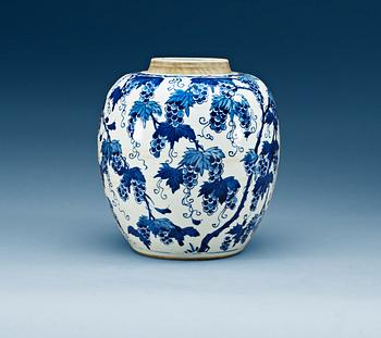 1555. A blue and white jar, Qing dynasty, Kangxi (1662-1722).
