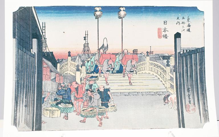 ANDO UTAGAWA HIROSHIGE, "53 stationer", senare tryck, Japan, 1900-tal.