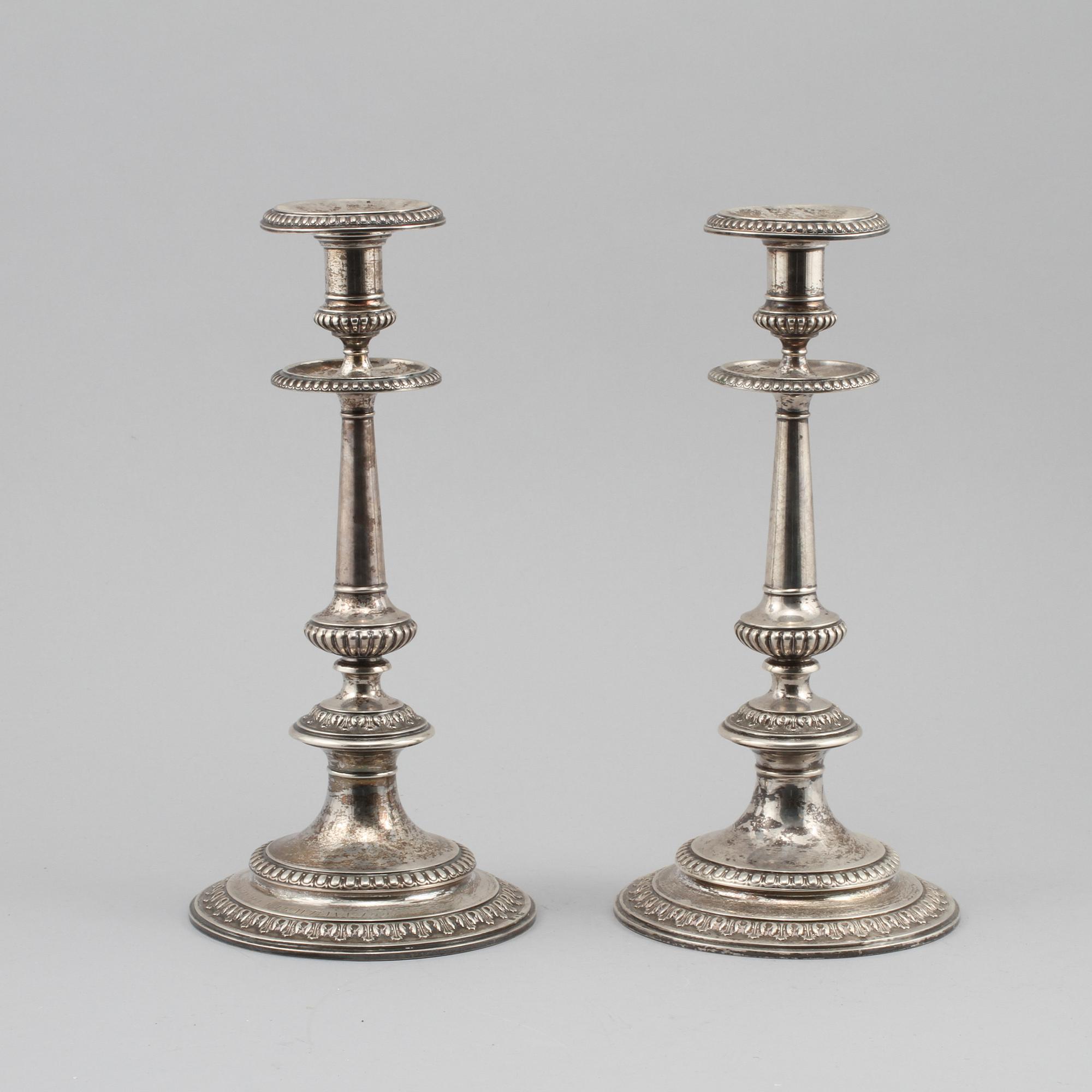 LJUSSTAKAR, ett par, silver, Johan Ludvig Friberg, Stockholm, 1884.