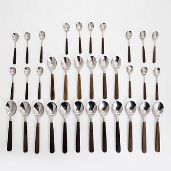 Bertel Gardberg, a 56-piece 'Lion de Luxe' cutlery set of rosewood and steel, Hackman, Finland 1960s.