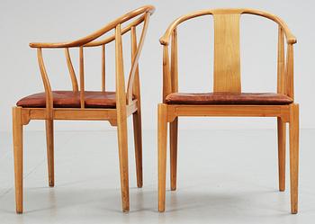 A pair of Hans J Wegner cherrywood 'China' armchairs, Fritz Hansen, Denmark 1966-67.