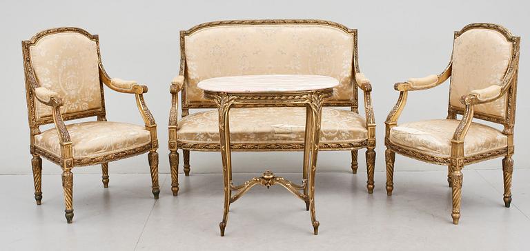 SALONGSGRUPP, 4 delar, Louis XV-stil, 1800-talets slut.