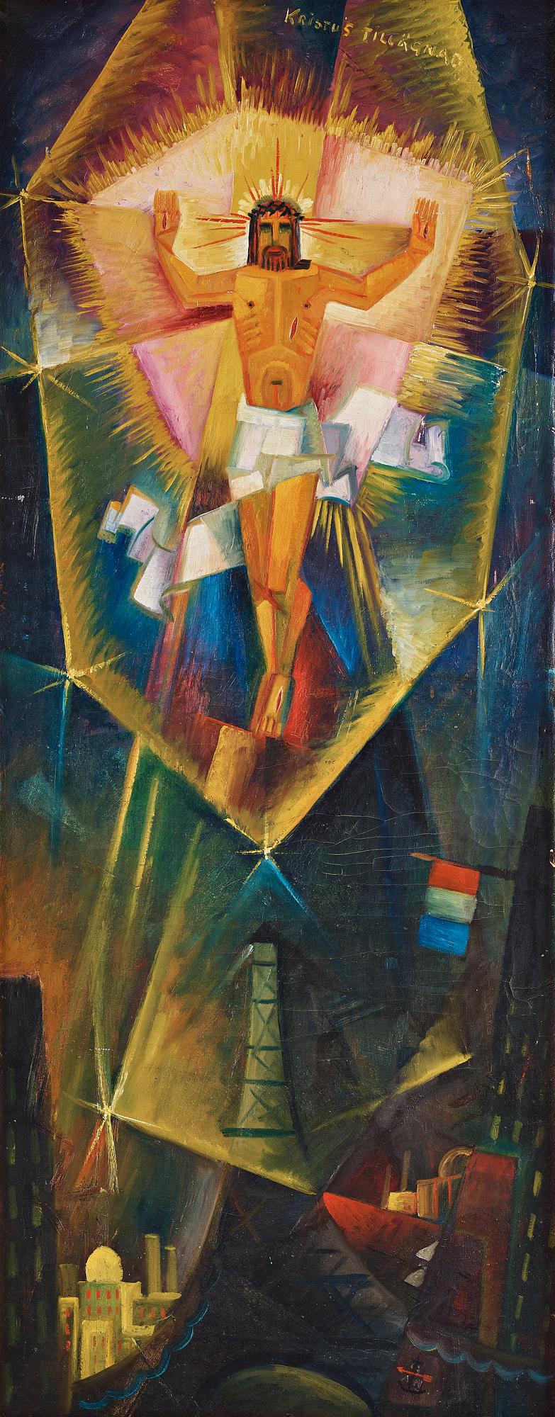 Gösta Adrian-Nilsson, "Christ revealed above the Eiffel Tower" (Kristus uppenbarar sig över Eiffeltornet (Kristus tillägnad)).