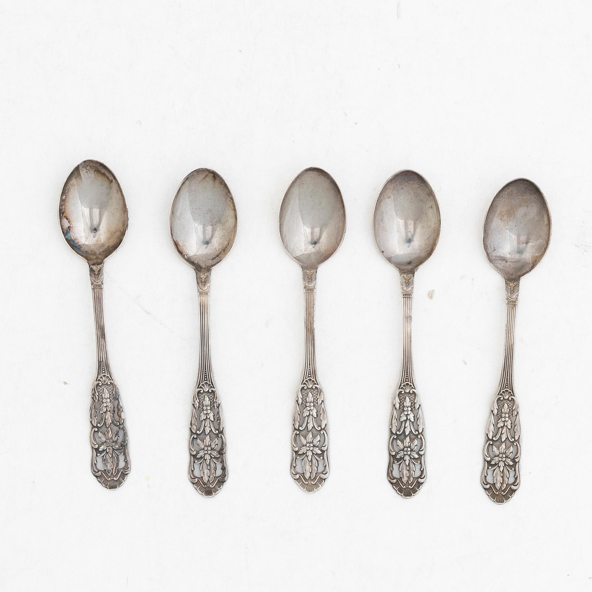 Mocking spoons, 12+5 pcs, silver, including model "Olga", including GAB, Stockholm 1964.