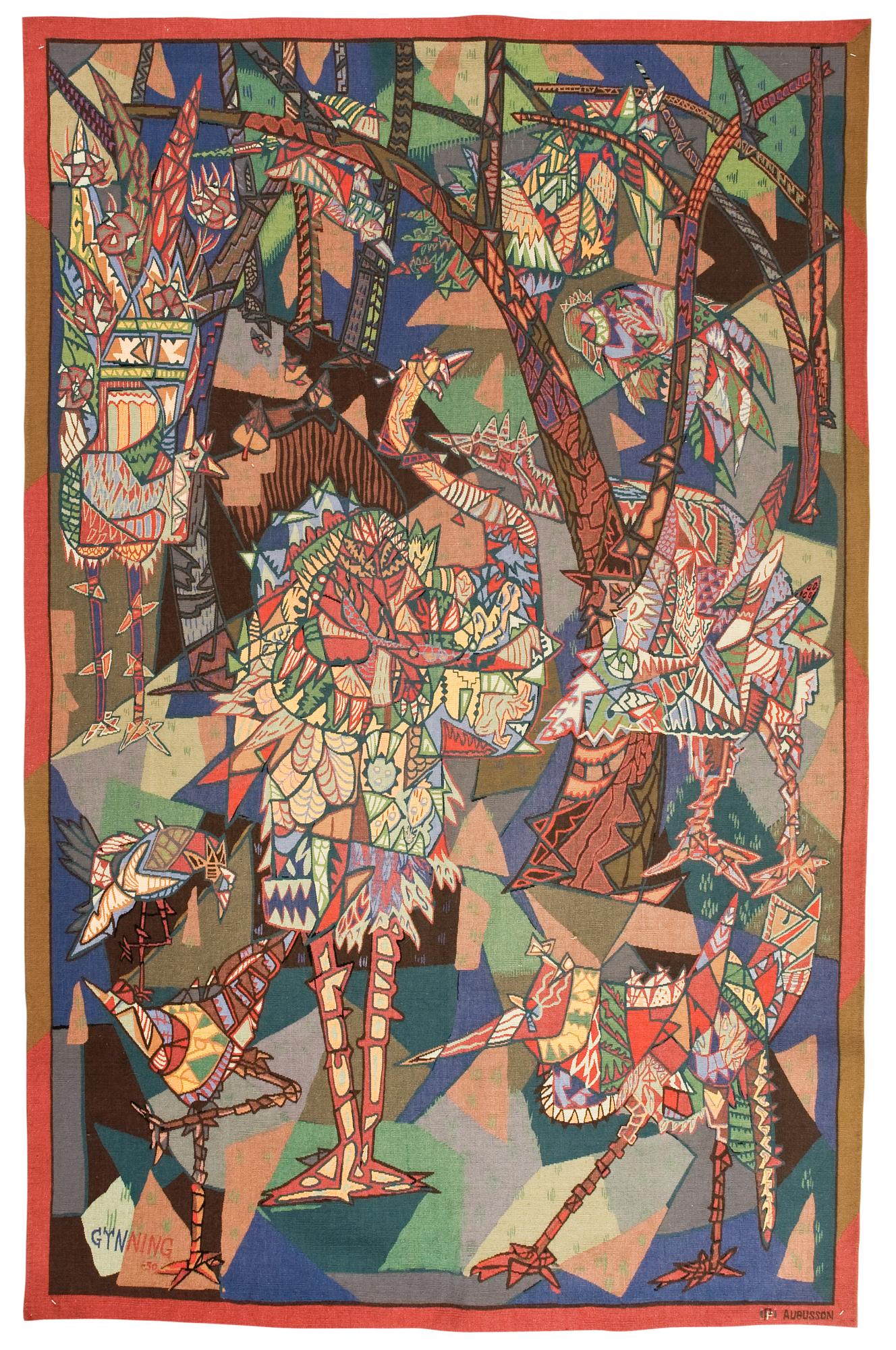 TAPESTRY. Gobelängteknik (tapestry weave). Signed GYNNING -50 PF AUBUSSON (Lars G. 1950, Pinton Frères). 228 x 146,5 cm.