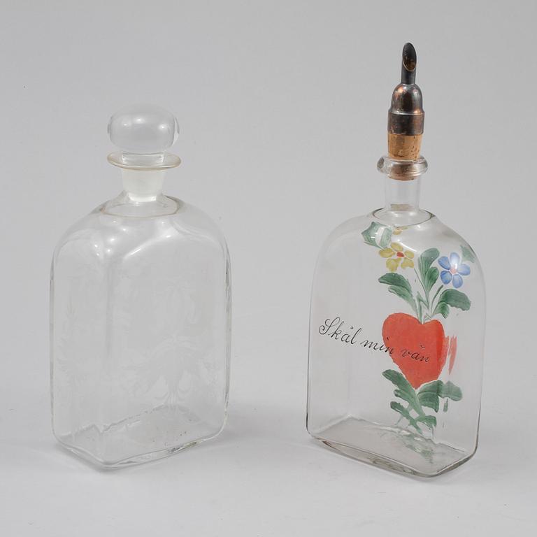 FLASKOR, 2 st, glas, 1900-tal.