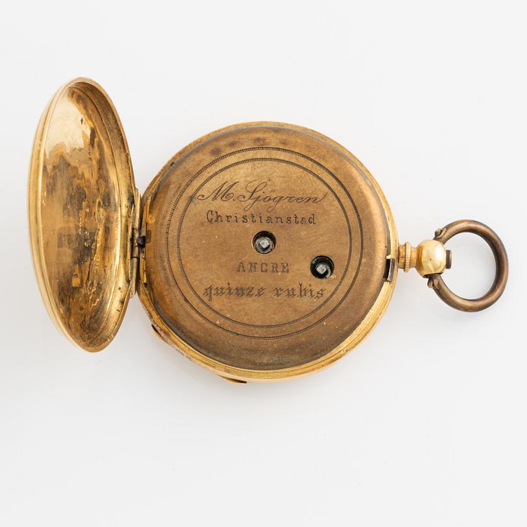 Pocket watch, 18K gold, "M Sjögren Christianstad", 36.5 mm.