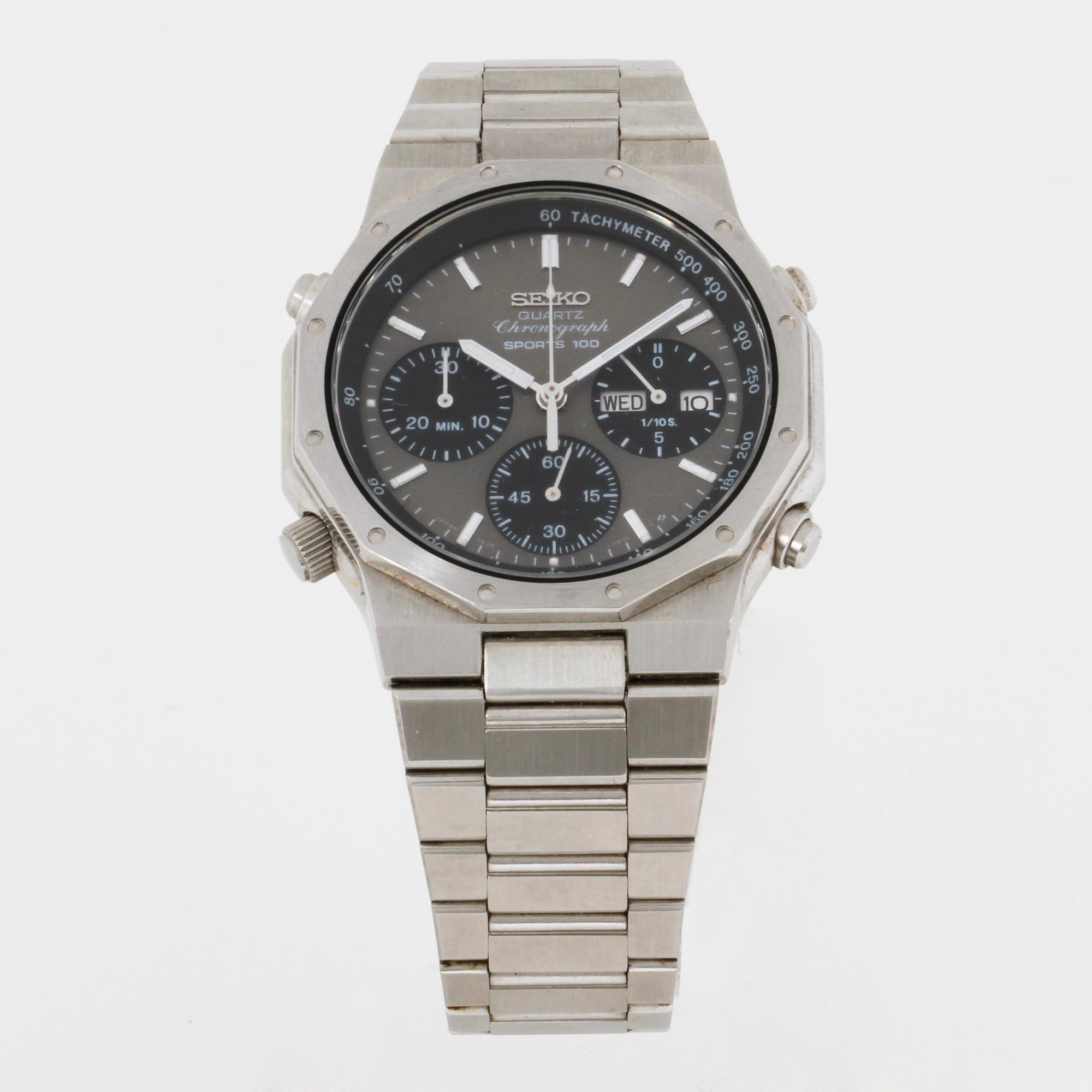 SEIKO, Sports 100, "Tachymeter", wristwatch, 38,5 mm, kronograf.