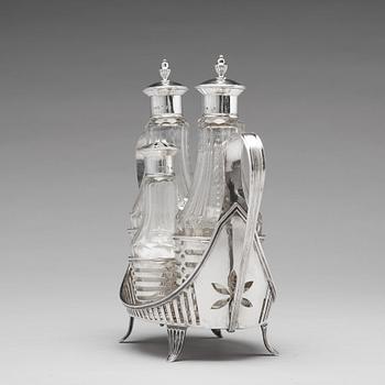 A Swedish 18th century silver and glass, cruet-set, mark of Stepan Westerståhle, Stockholm 1798.