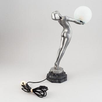 A 20th century art deco-style metal and glass table lamp.