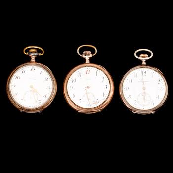 FICKUR, 3 st, silver, Longines, Zenith och Omega, sekelskiftet 1900.