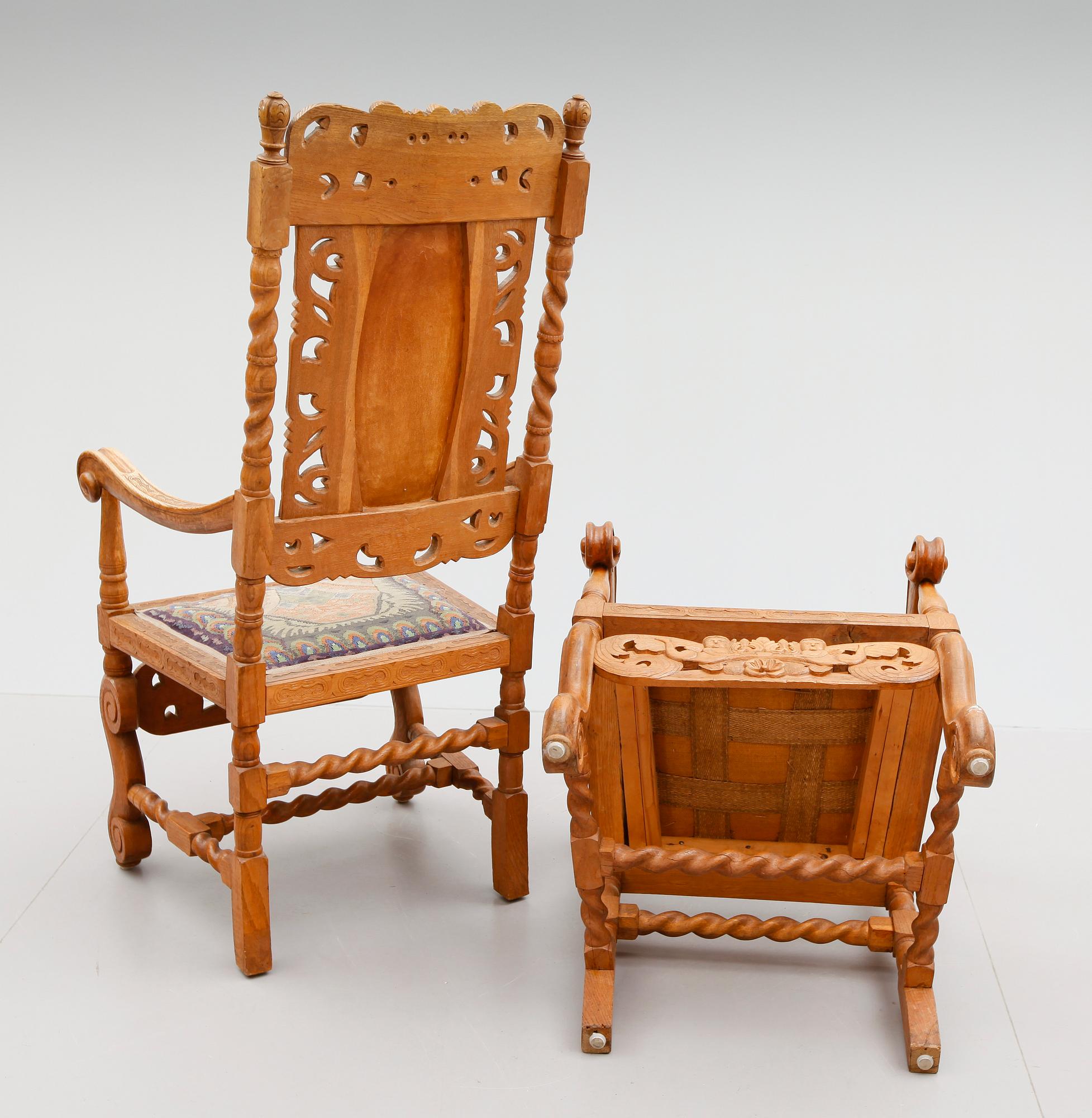 KARMSTOLAR, 1 par, barockstil, sent 1800-tal.