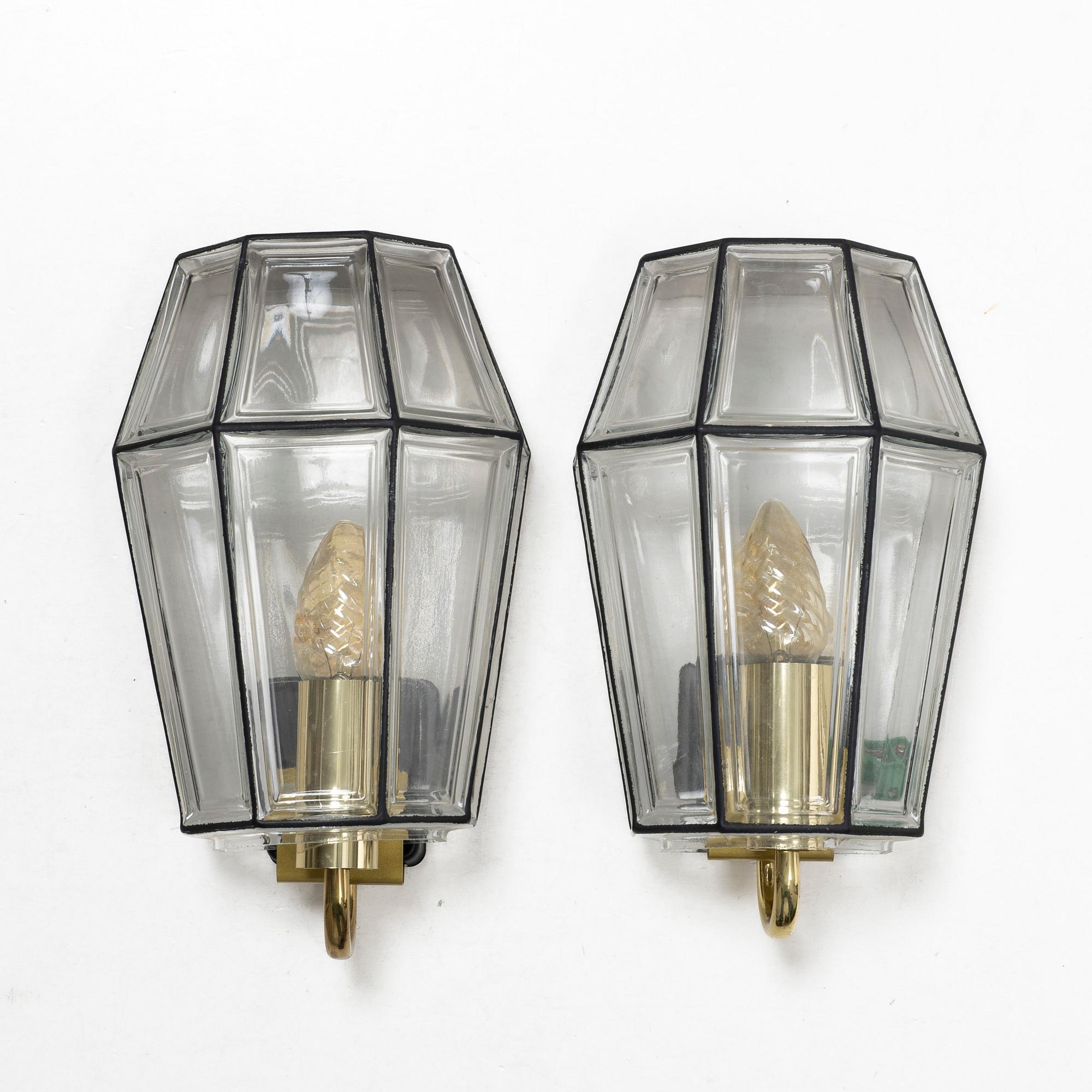 Vägglampor, ett par, Glashütte Limburg, 1900-tal.
