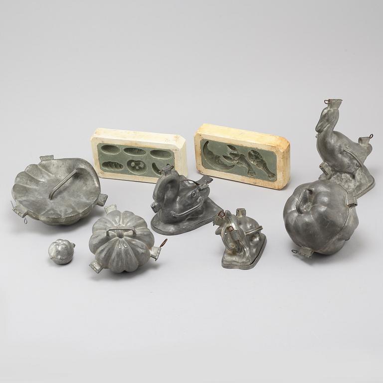 Nine ice cream and marzipan molds, first half of the 20th century.