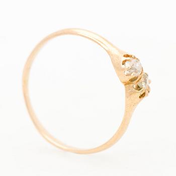 RING, gammalslipade diamanter, 14K (56) guld. Ryssland.