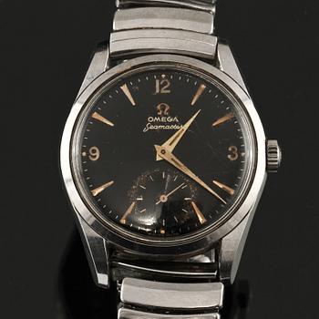 ARMBANDSUR, herr, stål, "seamaster", Omega, omkring 1900-talets mitt.