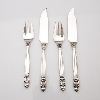 Johan Rohde, fish cutlery, 16 pieces, silver, "Konge / Acorn", Georg Jensen, Denmark.
