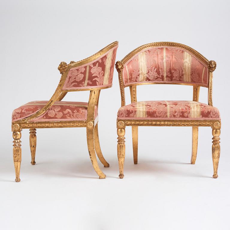 A pair of late Gustavian armchairs, late 18th century.