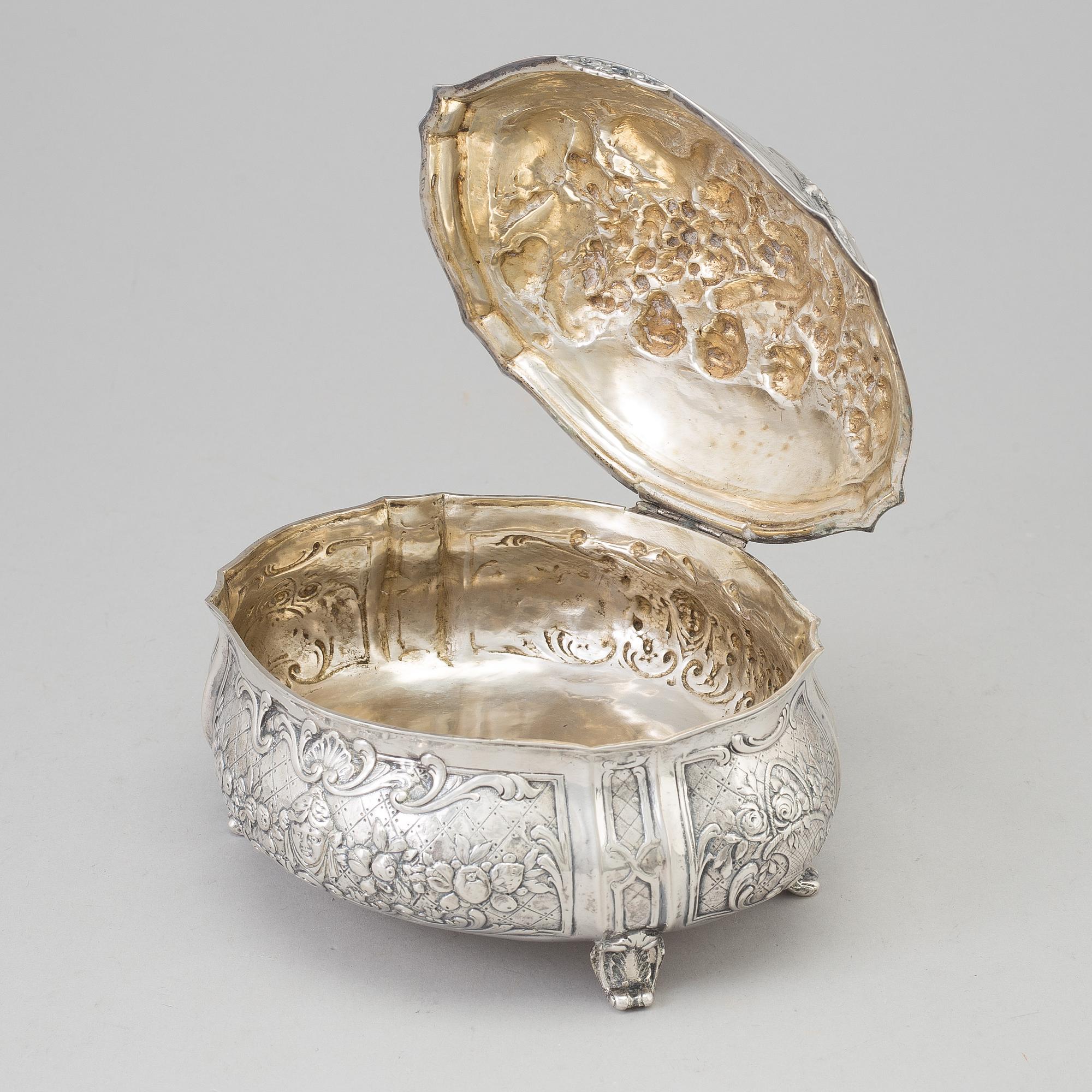 A silver sugar box, early 20th century.