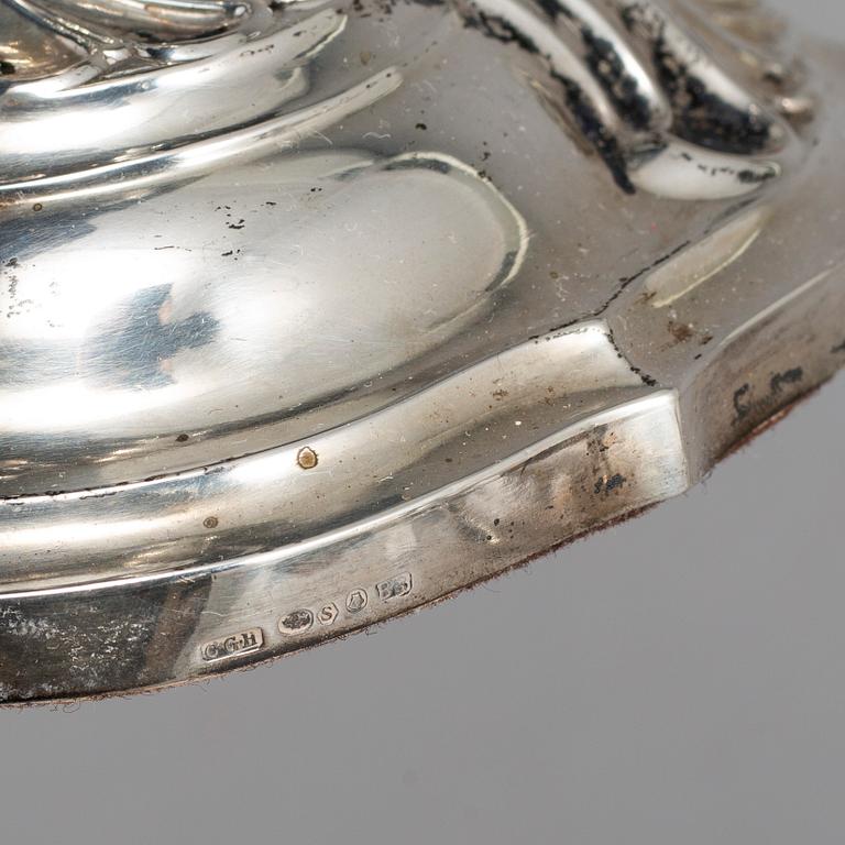 A rococo style silver candelabra, marked CG Hallberg, Stockholm 1928.