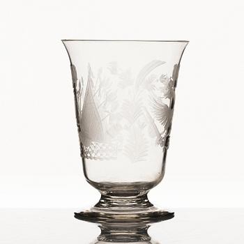 A Russian commemorative glass Goblet, engraved with Russian imperial crown and monogram, around 1900.