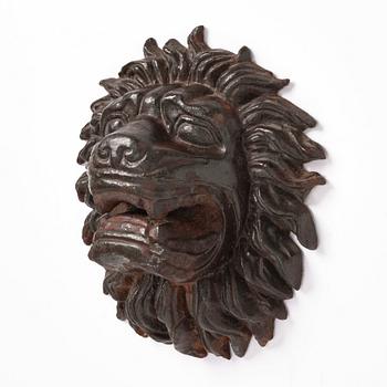 Anna Petrus, a cast iron mascaron in the shape of a lion's head, Näfveqvarns bruk, ca 1927, Swedish Grace.