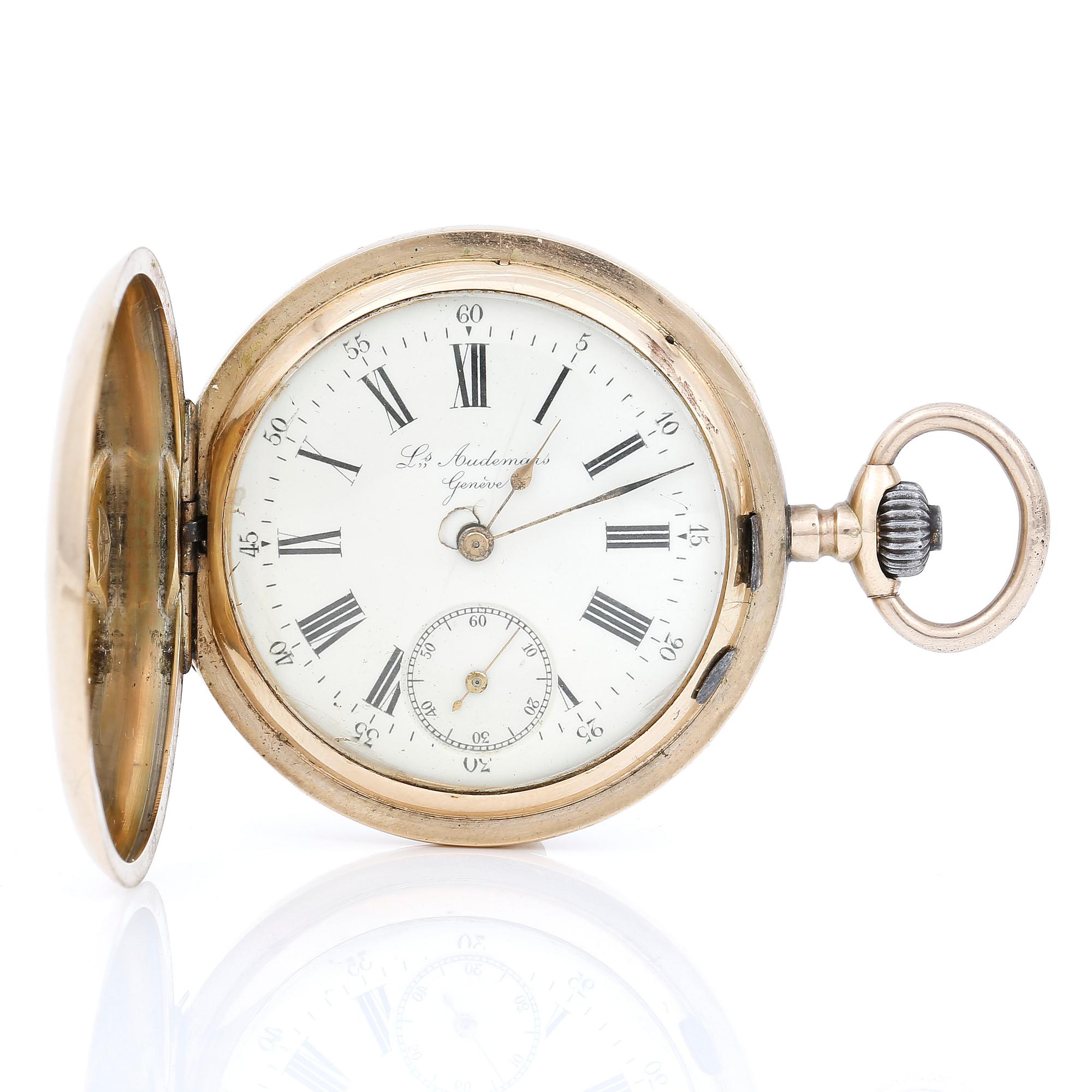 FICKUR, 14 K guld samt gammalslipad diamant 0,4 ct, Louis Audemars, Genéve, omkr år 1900.