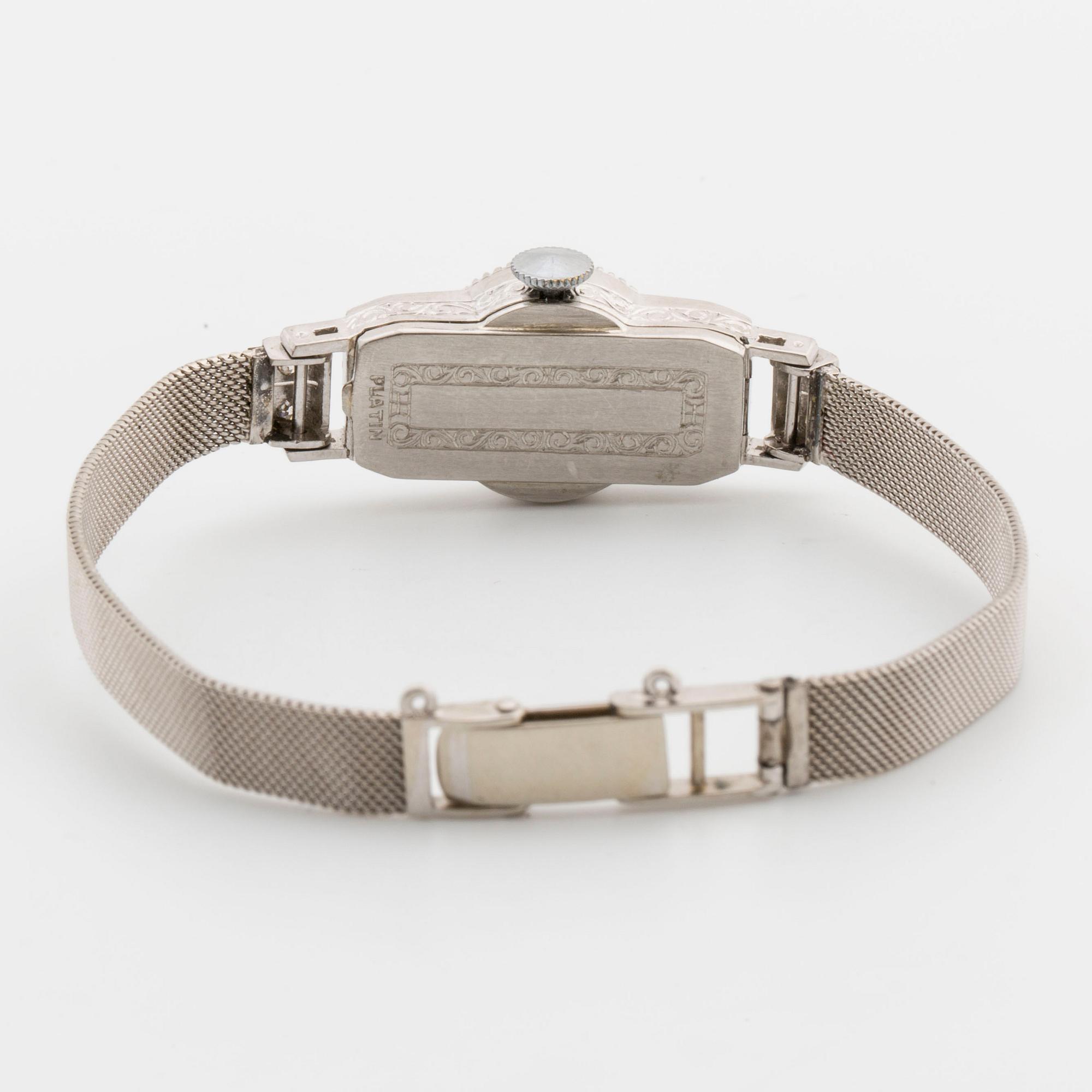 LADIE´S WATCH platinum diamonds 8/8 cut ca 0,30 ct, later wristband 14K whitegold.