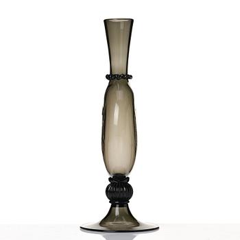 Vittorio Zecchin, a smoke coloured "Soffiato" glass vase, model 1464, Venini, Murano, Italy 1920's.