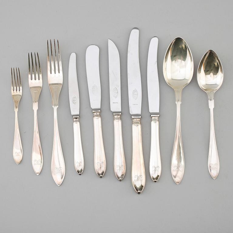 BESTICK, 99 delar, silver, CG Hallberg, Stockholm 1940-tal. Total vikt med stålblad ca 5034 gram.