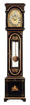 An English 18th century black painted longcase clock by John Ellicott.