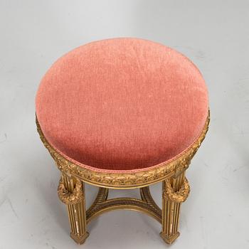 Armchair and stool, Louis XVI style, circa 1900.