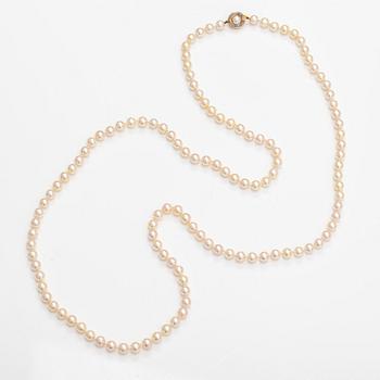 Pärlcollier, odlade pärlor, 14K guld och diamanter ca 0.01 ct tot. Mikimoto, Japan.
