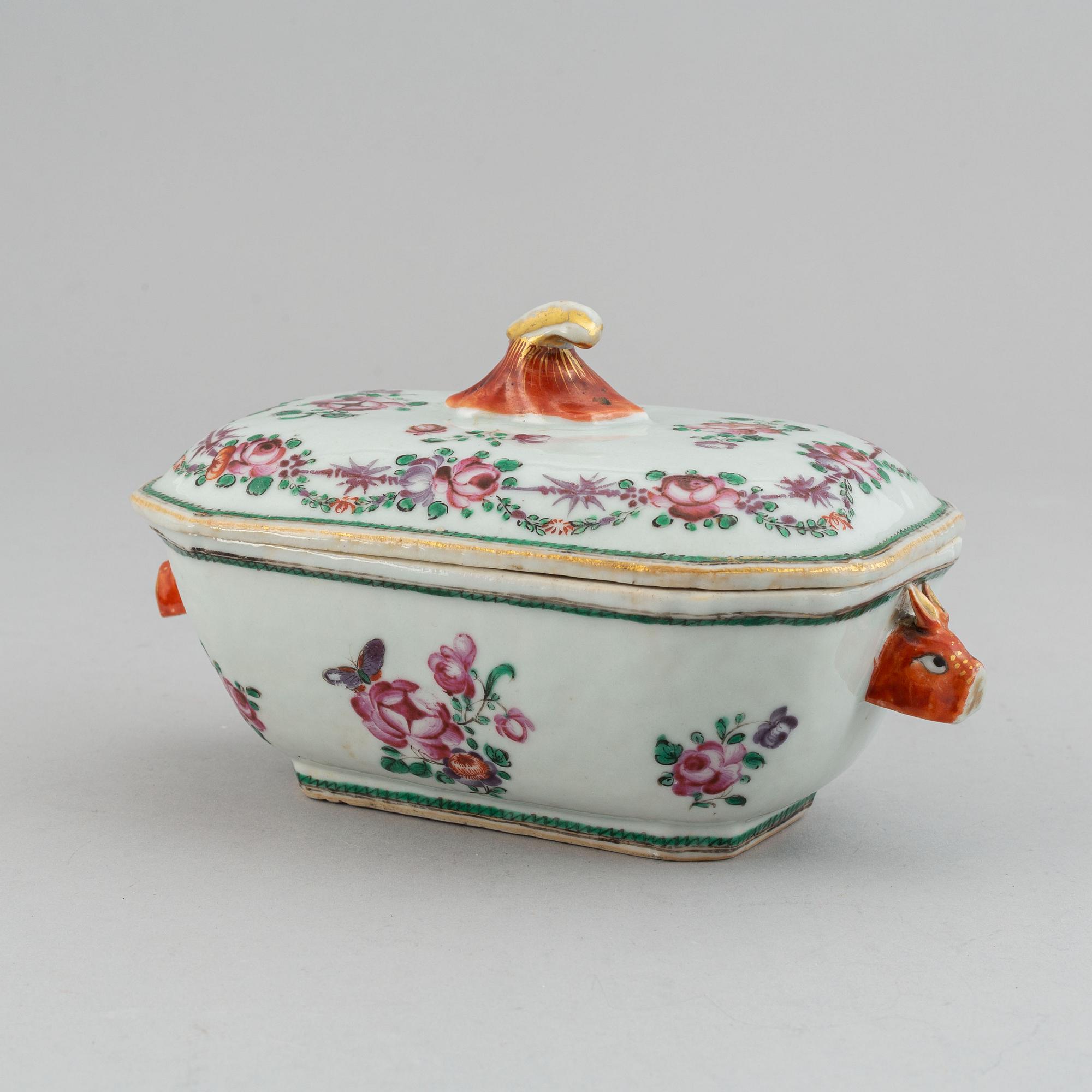 A famille rose butter tureen with cover, Qing dynasty, Qianlong (1736-95).