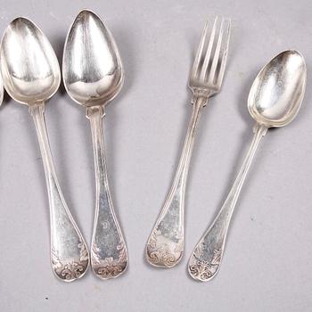 BESTICKSERVISDELAR, 13 st, silver, bl a dat 1900.